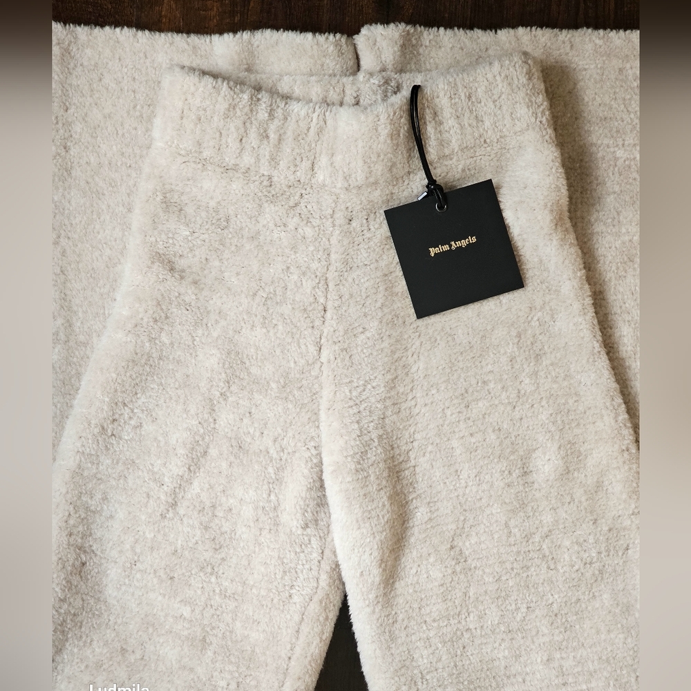 PALM ANGELS size S women's off white/beige fleecy knit pants